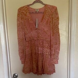 HEMANT & NANDITA Pink and Gold Paisley Mini Dress